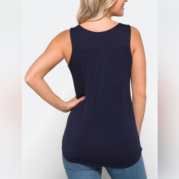 Elegant Navy Blue Sleeveless Top - Picture 2 of 7